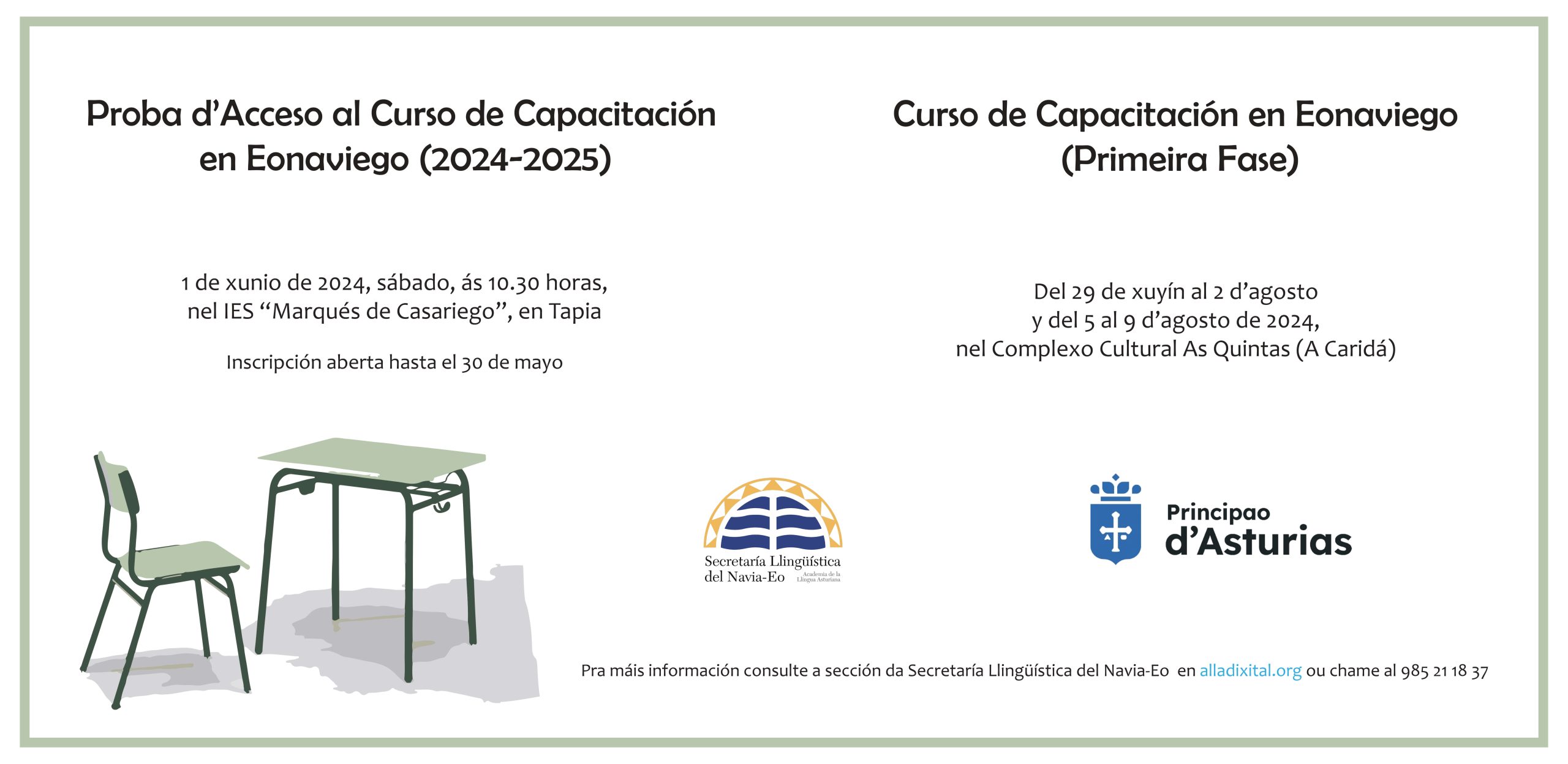 Plazo aberto prá inscripción na proba d’acceso al curso de capacitación en eonaviego